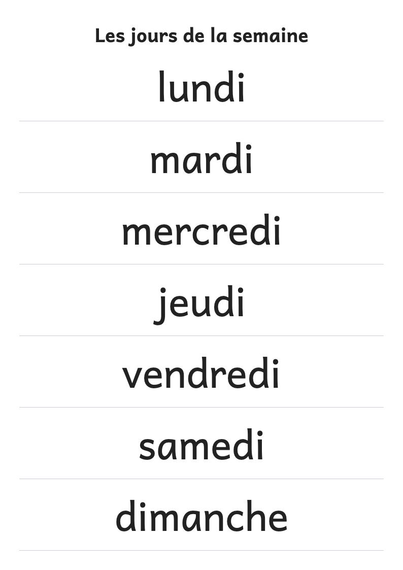 Aperçu, page 1 : Affiche des jours de la semaine (maternelle)