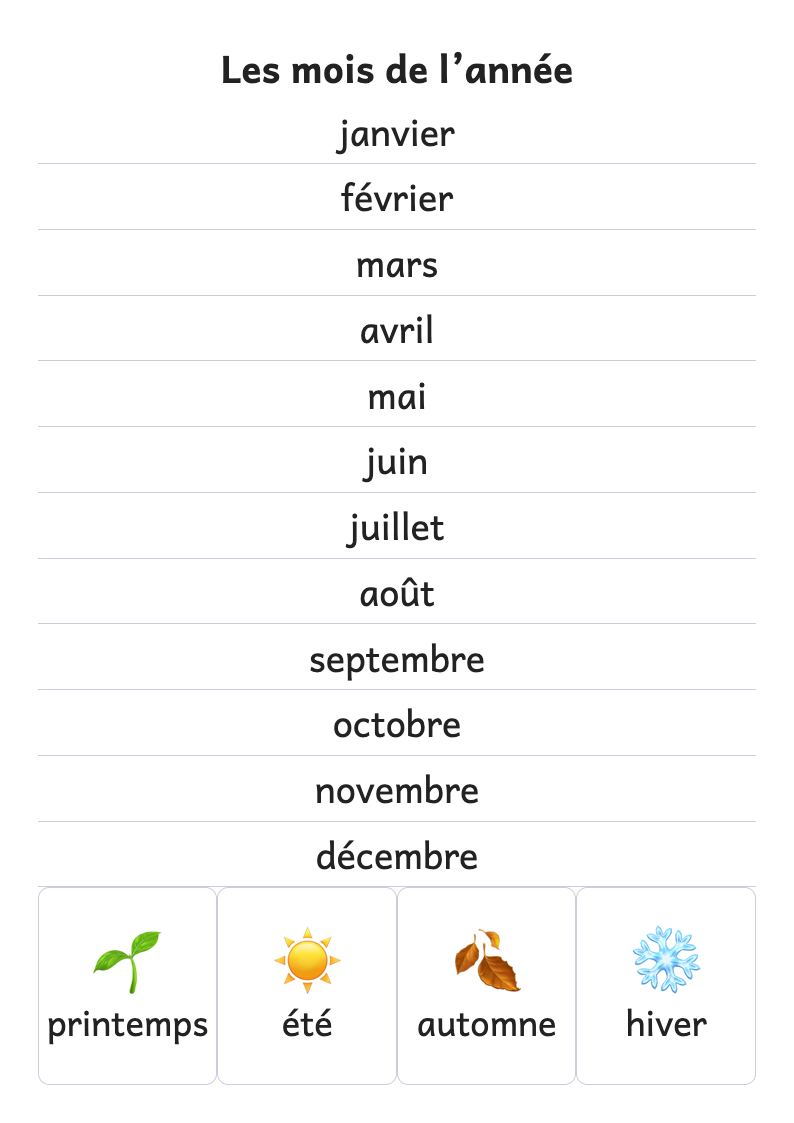 Aperçu, page 1 : Affiche des mois de l’année et des saisons (GS)