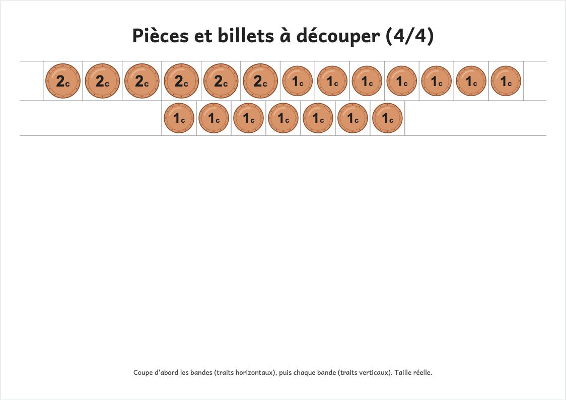 Aperçu, page 4 : Planche d'euros et de centimes à découper (taille réelle)