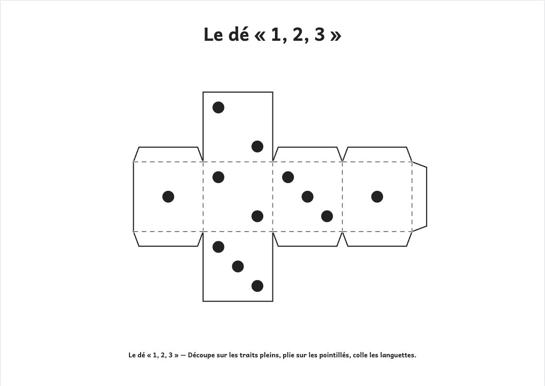 Aperçu, page 2 : Les dés à plier : usuel, « 1, 2, 3 » et « + / − »