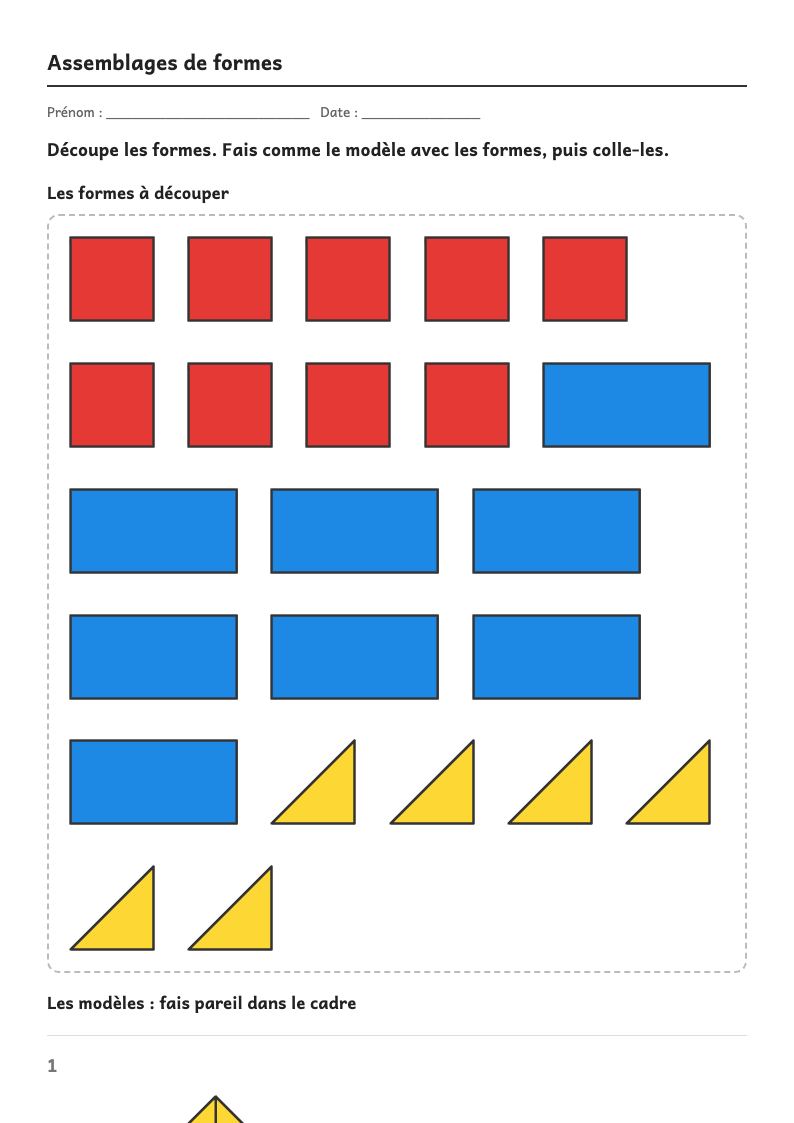 Aperçu, page 1 : Assemblages de formes — Reproduire un assemblage (puzzle, pavage, tour de cubes)