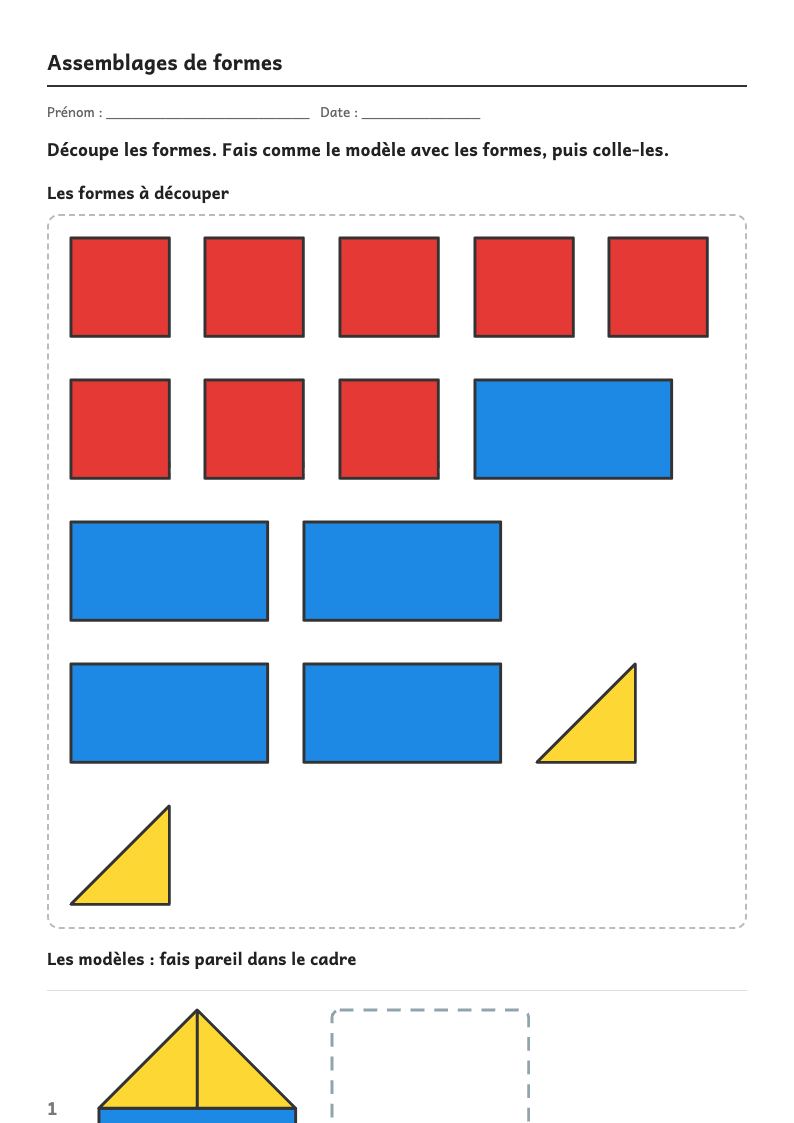Aperçu, page 1 : Assemblages de formes — Reproduire un assemblage (puzzle, pavage, tour de cubes)