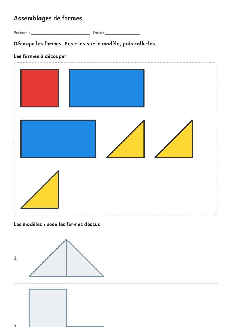 Aperçu, page 1 : Assemblages de formes — Reproduire un assemblage (puzzle, pavage, tour de cubes)