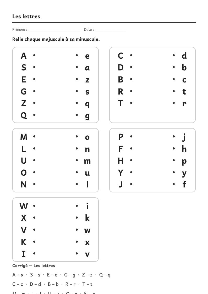 Aperçu, page 1 : Les lettres