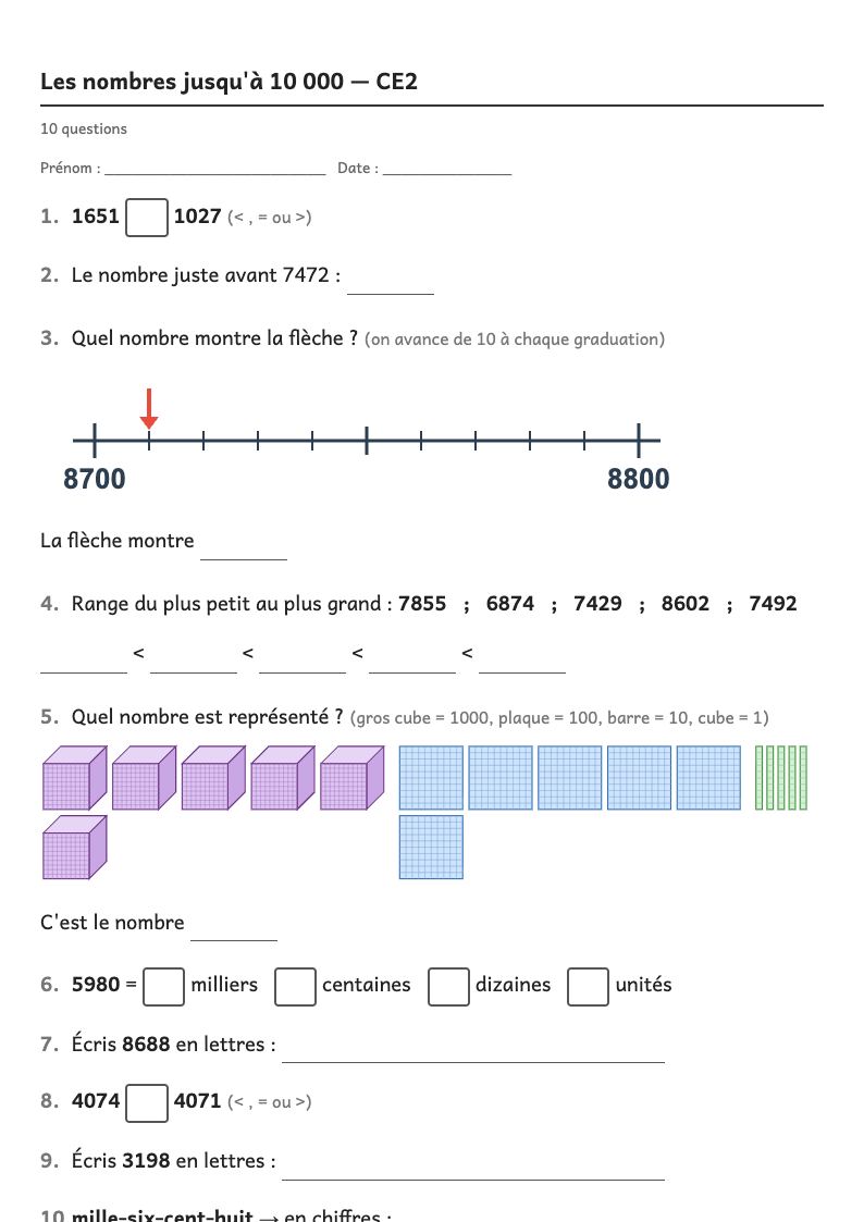 Aperçu, page 1 : Les nombres jusqu'à {n}