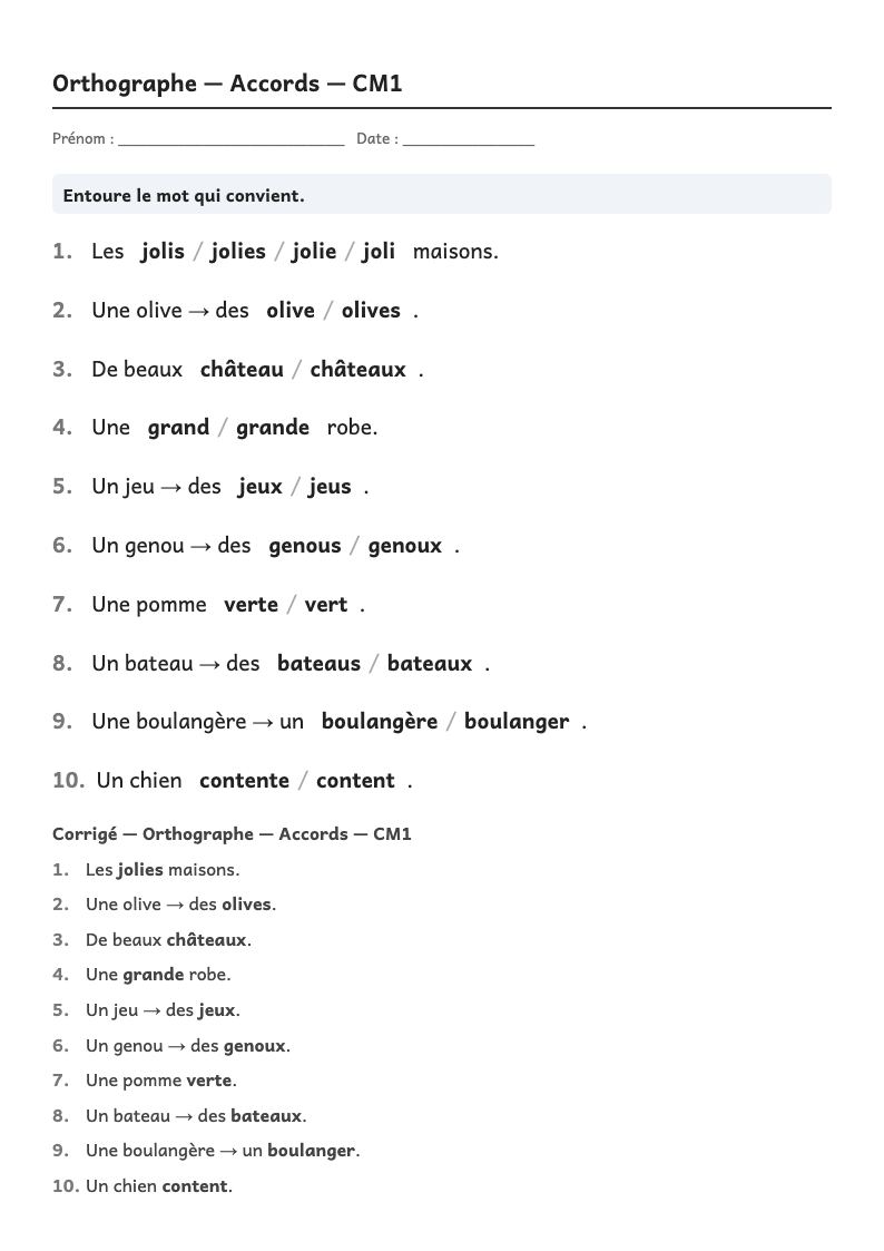 Aperçu, page 1 : Orthographe