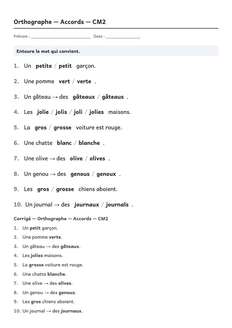 Aperçu, page 1 : Orthographe