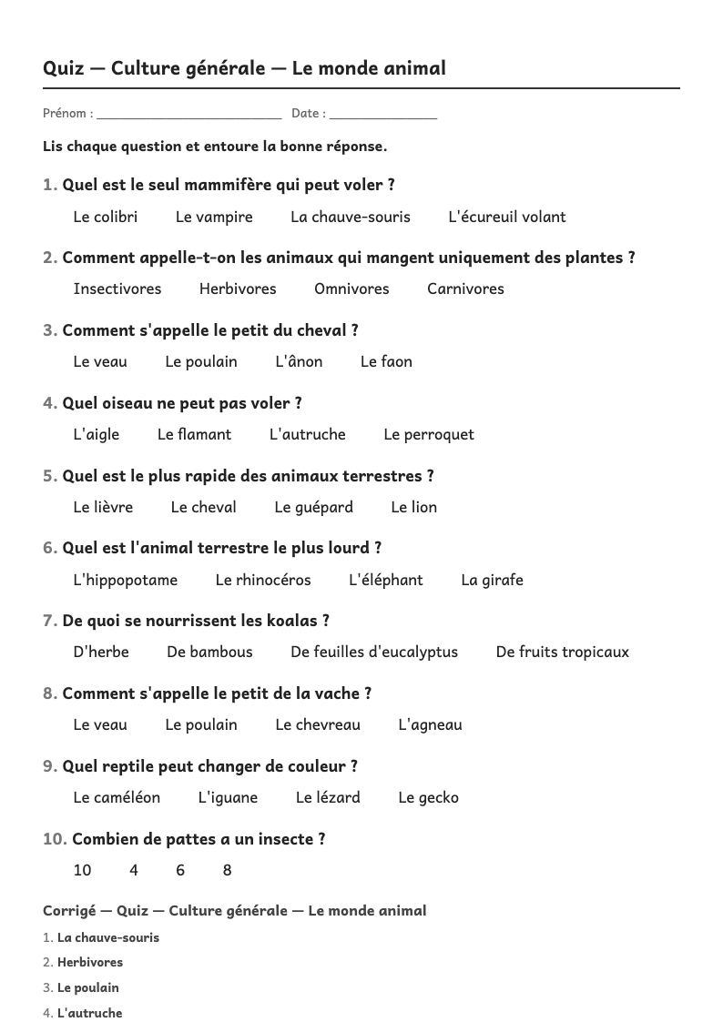 Aperçu, page 1 : Quiz — Culture générale