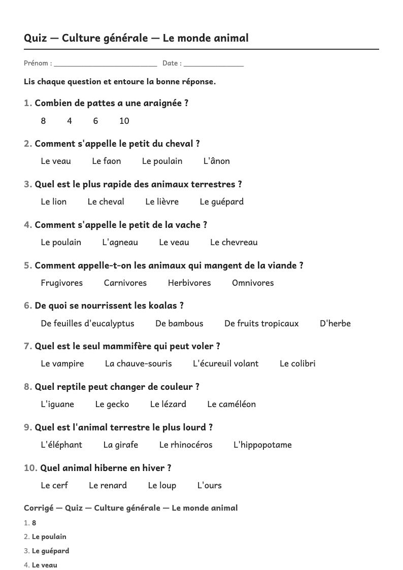 Aperçu, page 1 : Quiz — Culture générale