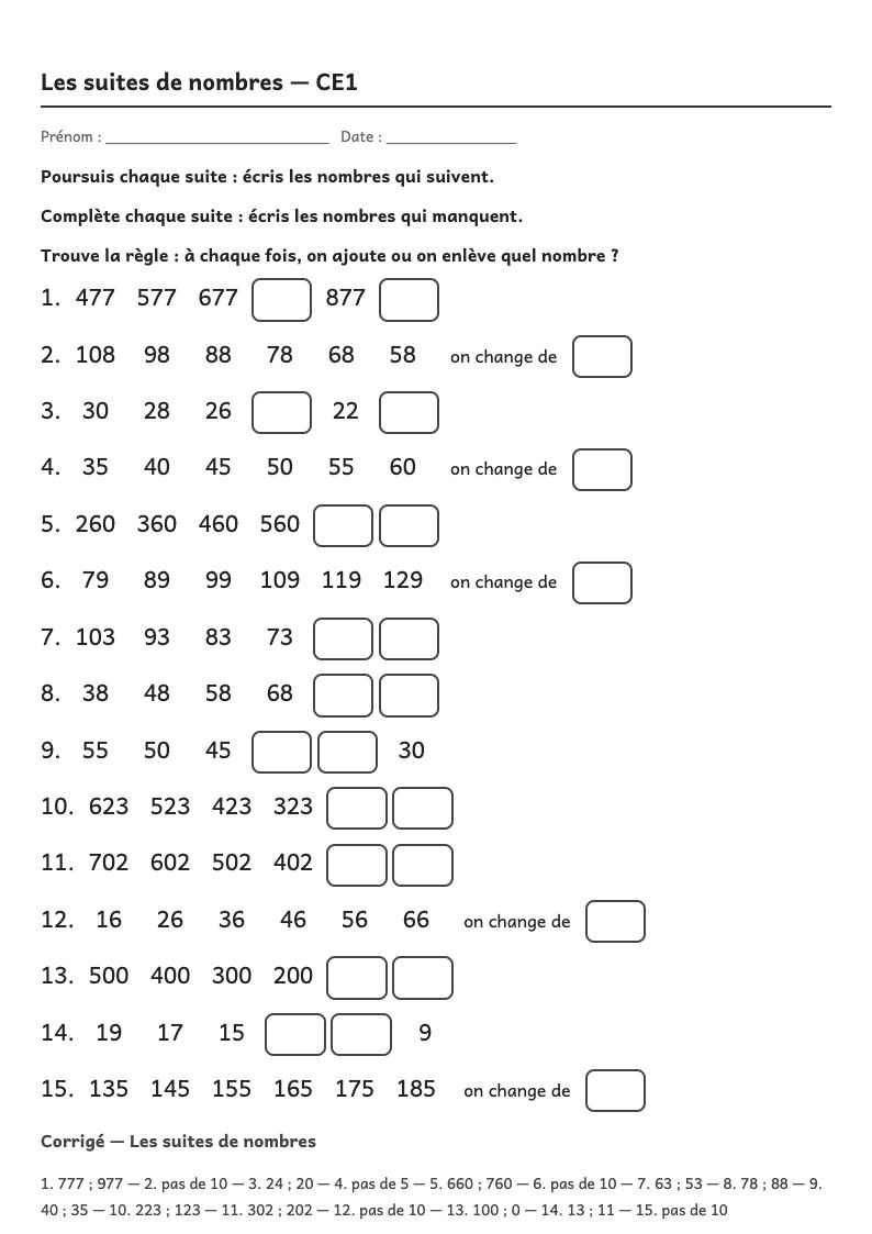 Aperçu, page 1 : Les suites de nombres
