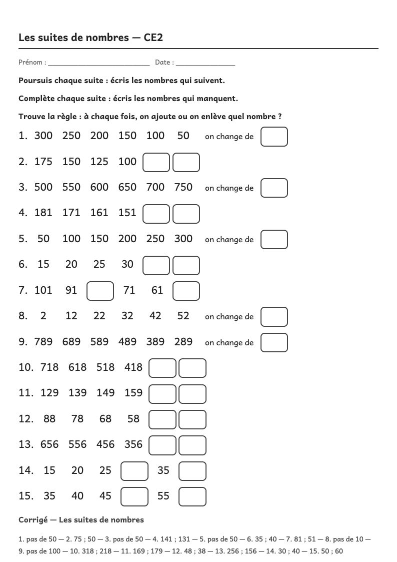 Aperçu, page 1 : Les suites de nombres