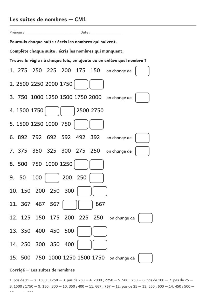 Aperçu, page 1 : Les suites de nombres