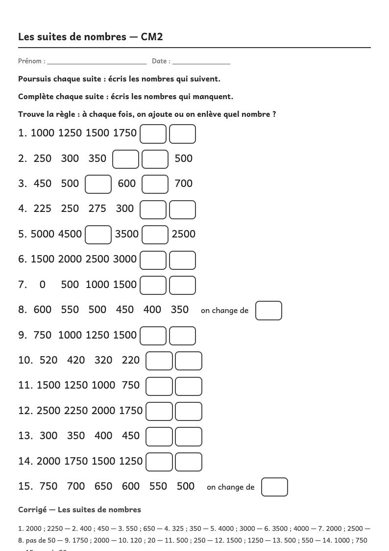 Aperçu, page 1 : Les suites de nombres