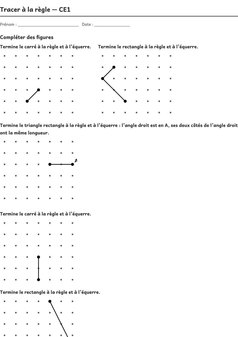 Aperçu, page 1 : Tracer à la règle — Reproduire, compléter ou tracer des figures sur papier quadrillé, pointé ou uni, à la règle puis à l’équerre et au compas