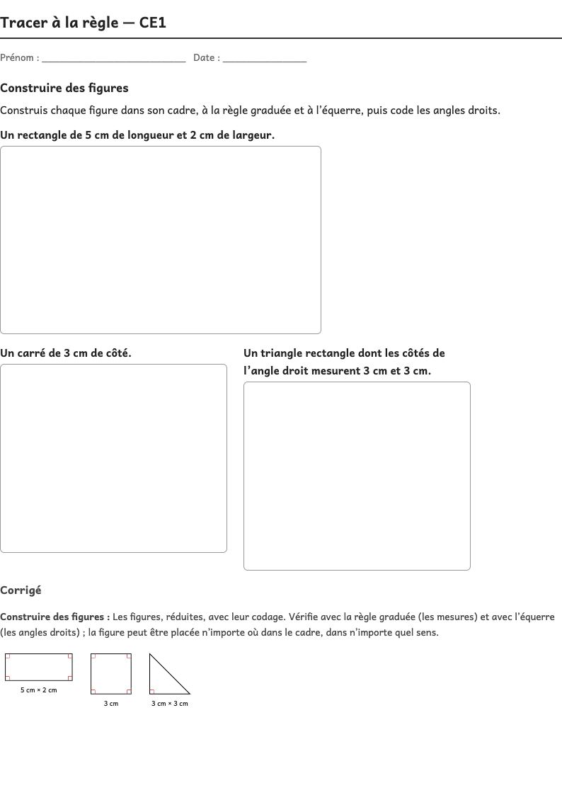 Aperçu, page 1 : Tracer à la règle — Reproduire, compléter ou tracer des figures sur papier quadrillé, pointé ou uni, à la règle puis à l’équerre et au compas