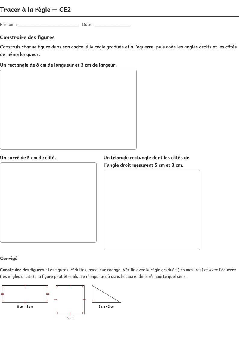 Aperçu, page 1 : Tracer à la règle — Reproduire, compléter ou tracer des figures sur papier quadrillé, pointé ou uni, à la règle puis à l’équerre et au compas