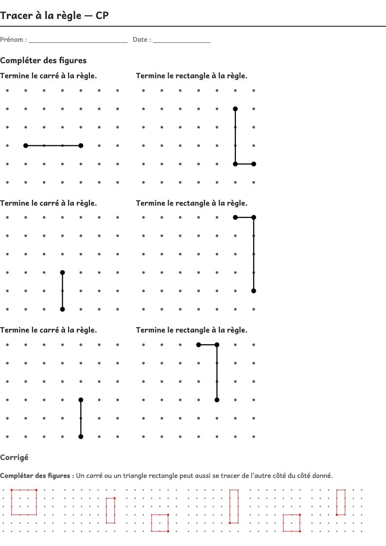 Aperçu, page 1 : Tracer à la règle — Reproduire, compléter ou tracer des figures sur papier quadrillé, pointé ou uni, à la règle puis à l’équerre et au compas