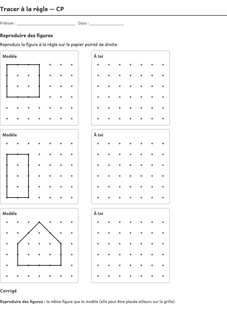 Aperçu, page 1 : Tracer à la règle — Reproduire, compléter ou tracer des figures sur papier quadrillé, pointé ou uni, à la règle puis à l’équerre et au compas