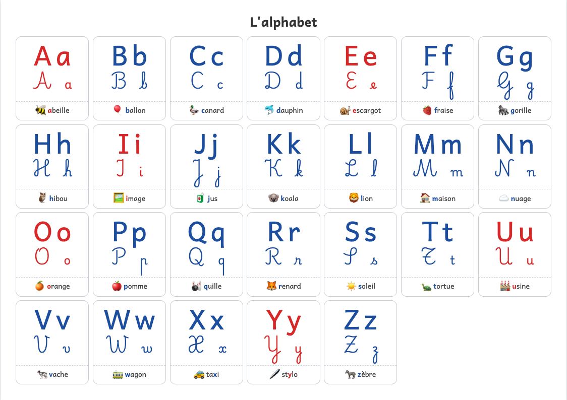 Affiche de l'alphabet A4 (script et attaché)