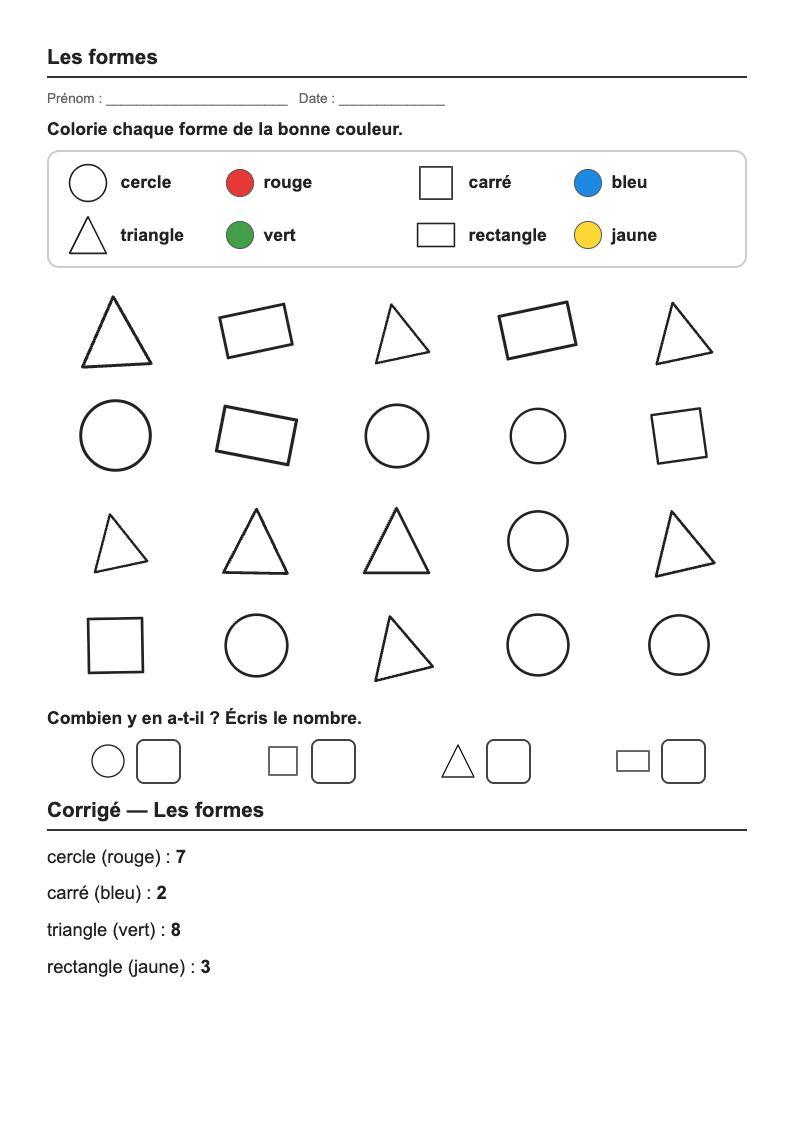 Les formes — MS → GS : fiches d'exercices à imprimer