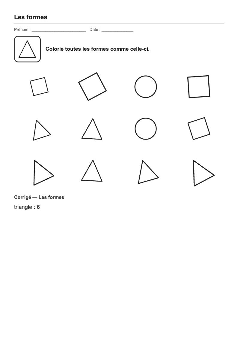 Les formes — PS : fiches d'exercices à imprimer
