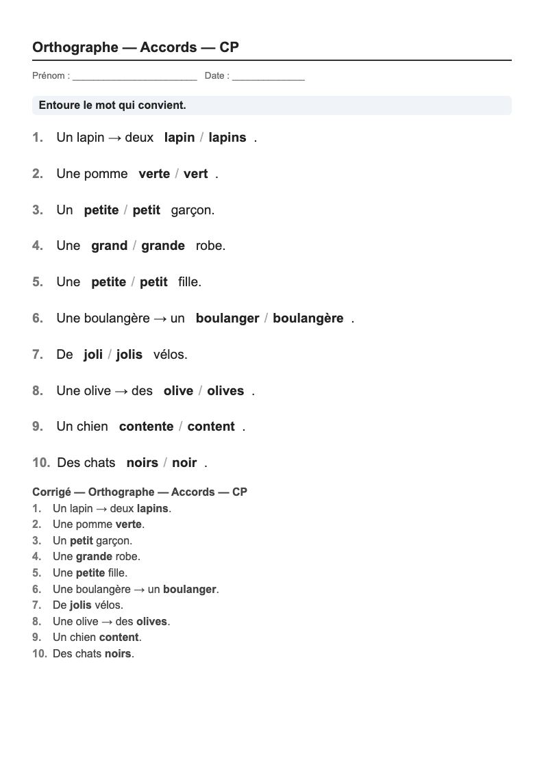 Orthographe — CP : fiches d'exercices à imprimer