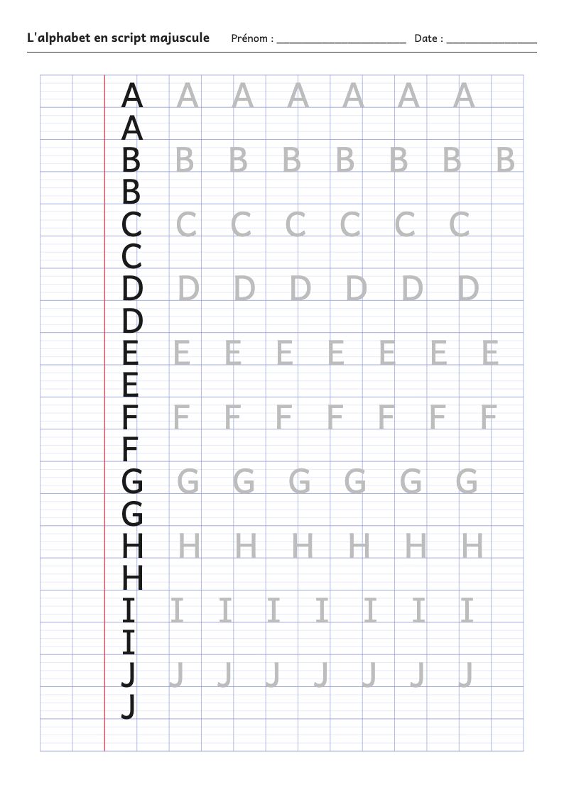 Fiches d'écriture : l'alphabet en script majuscule